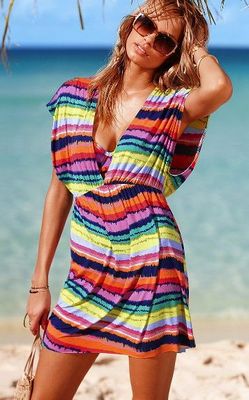 Striped Plunging V-neck Beach Dress